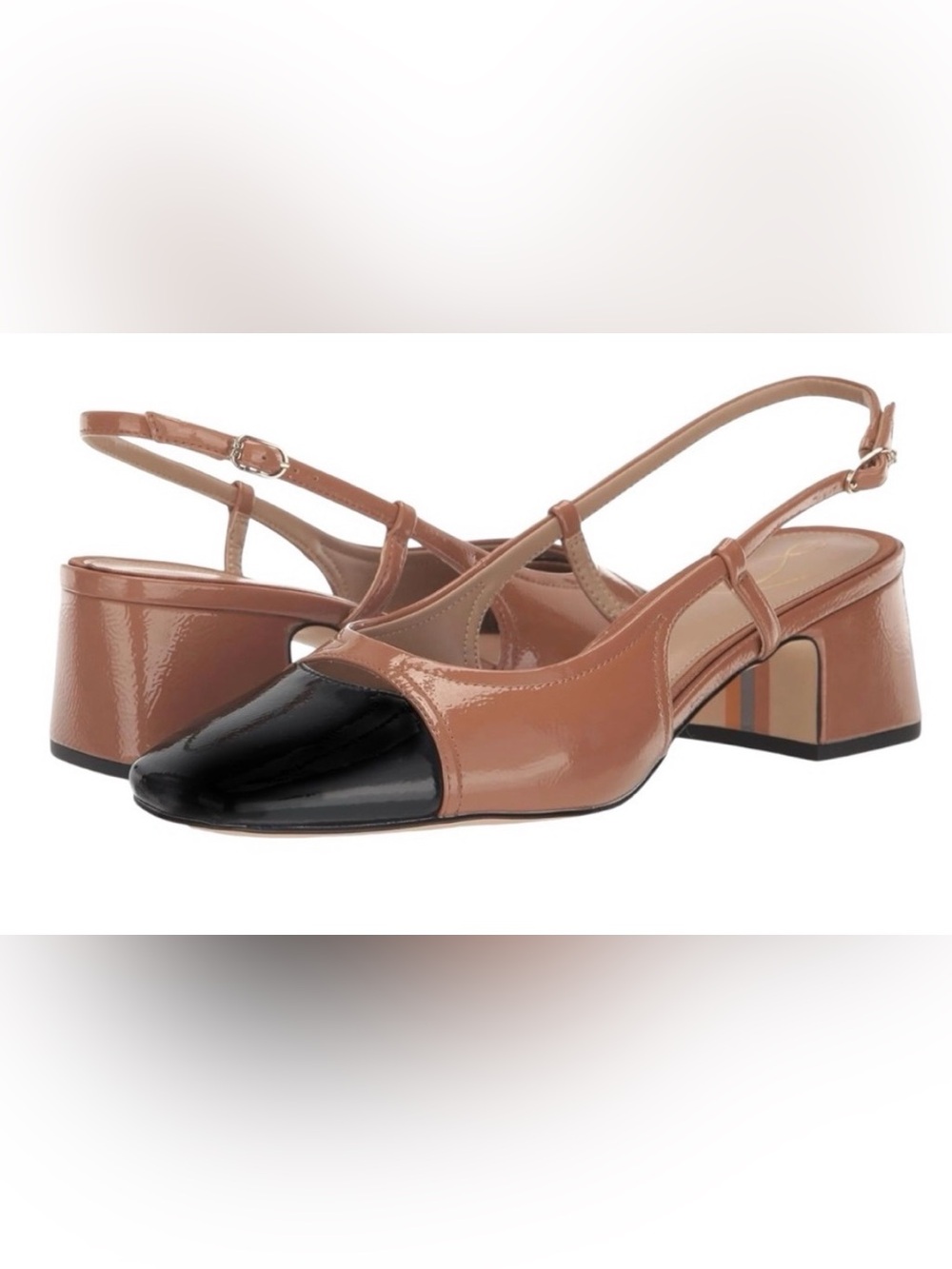 Sam Edelman Two-Tone Patent Slingback Mules in Nude and Black
